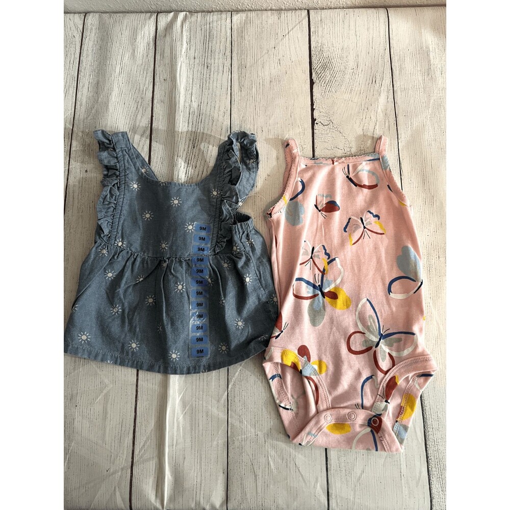 Carters 2 piece butterfly bodysuit one-piece and sun dress 9months